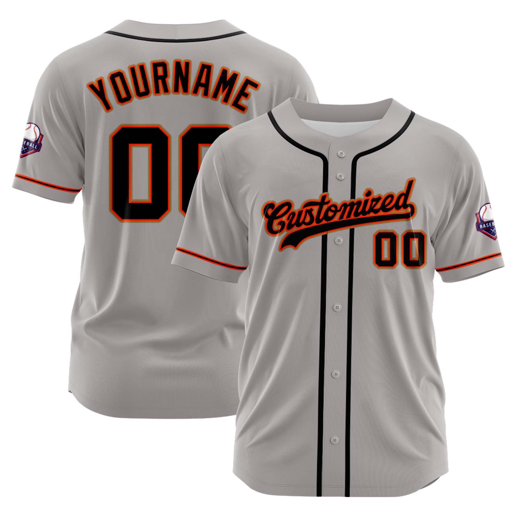 Custom Personalized Gray Black Orange Fashion Design Full Button Authentic Baseball Jersey