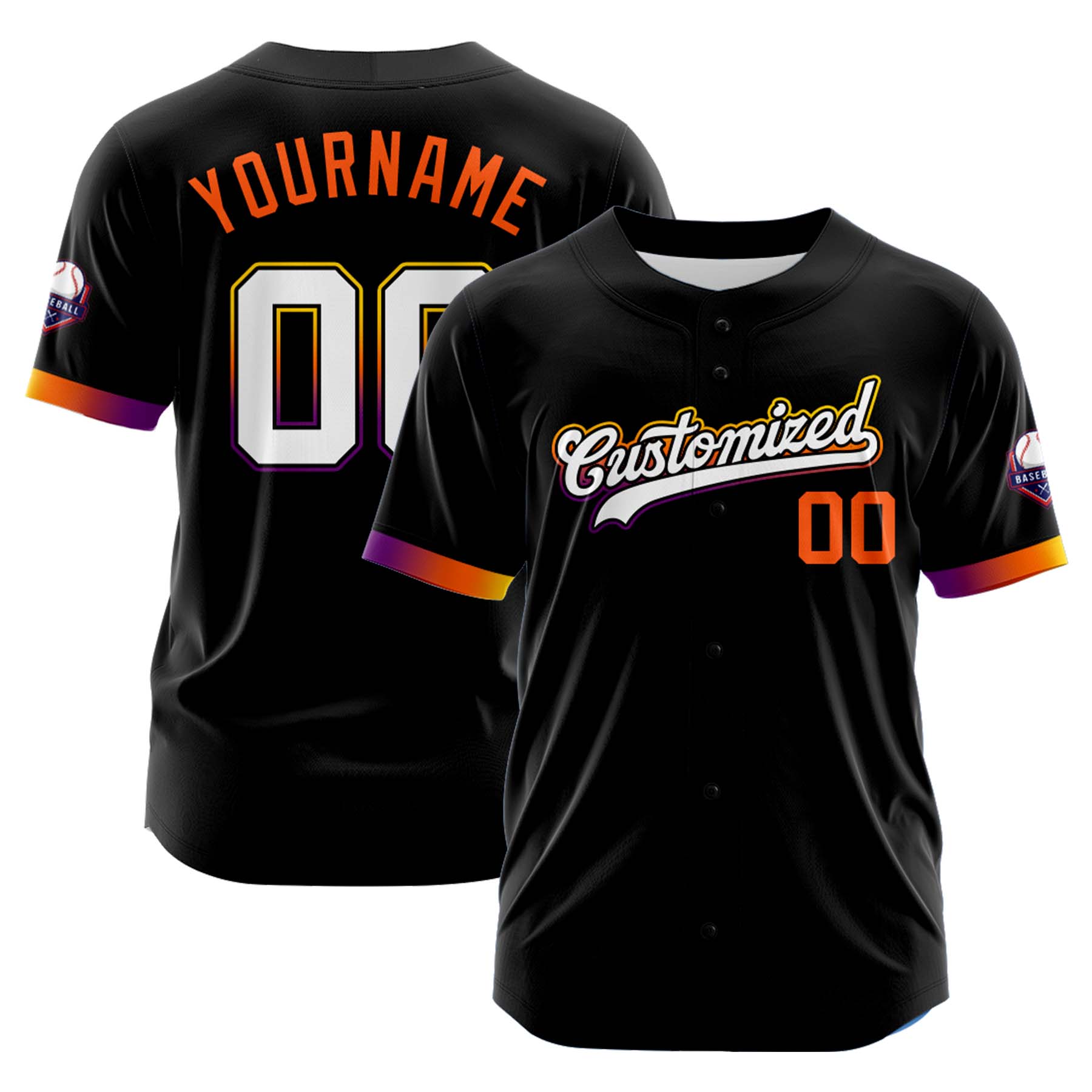 Custom Personalized Black White Orange Fashion Design Full Button Authentic Baseball Jersey