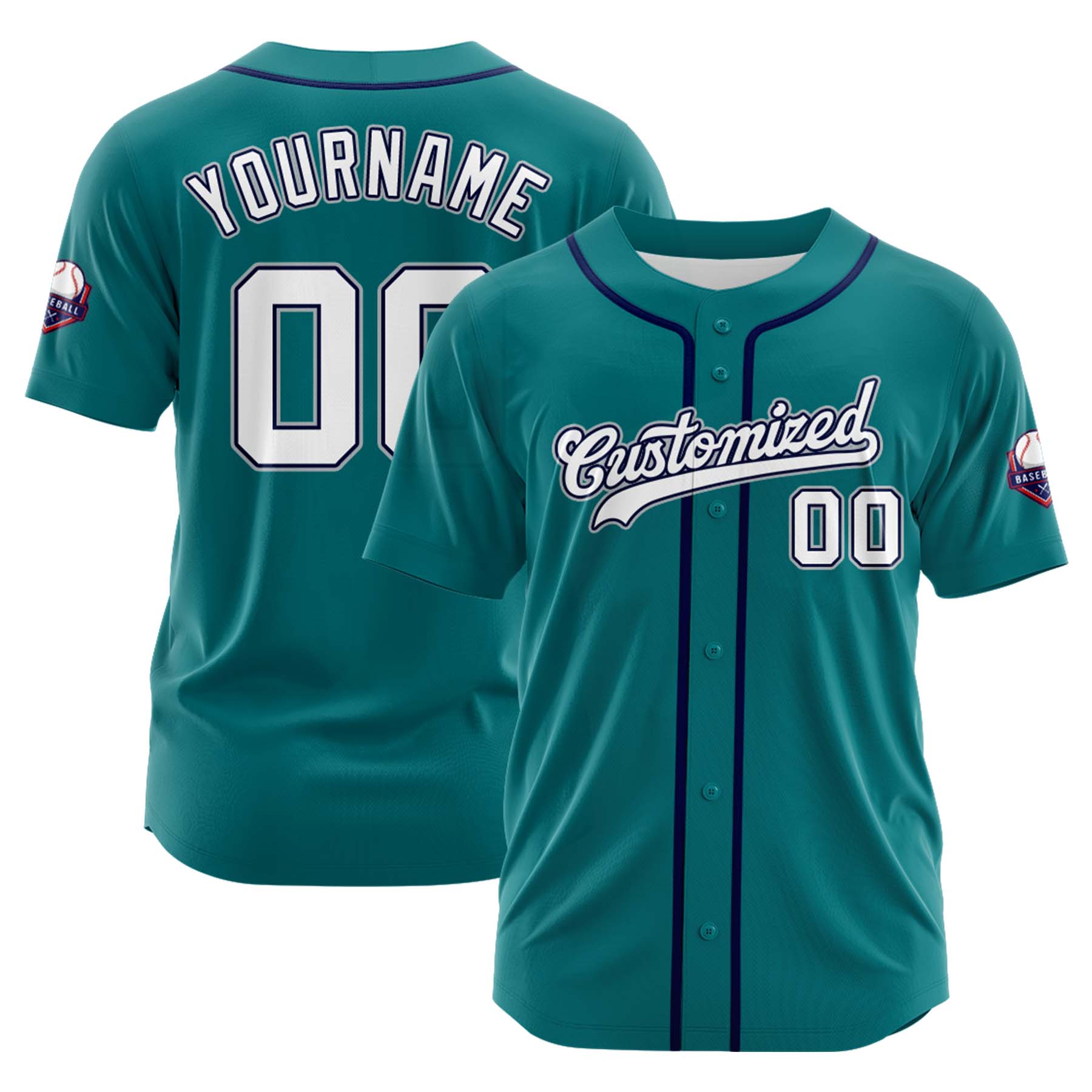 Custom Personalized Teal White Fashion Design Full Button Authentic Baseball Jersey
