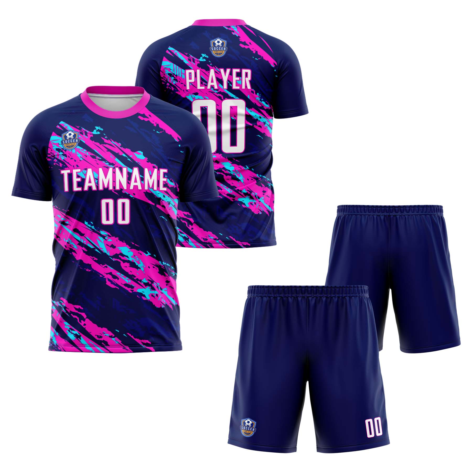 Custom Navy Pink Classic Soccer Training Sets Jersey For Adults/Kids