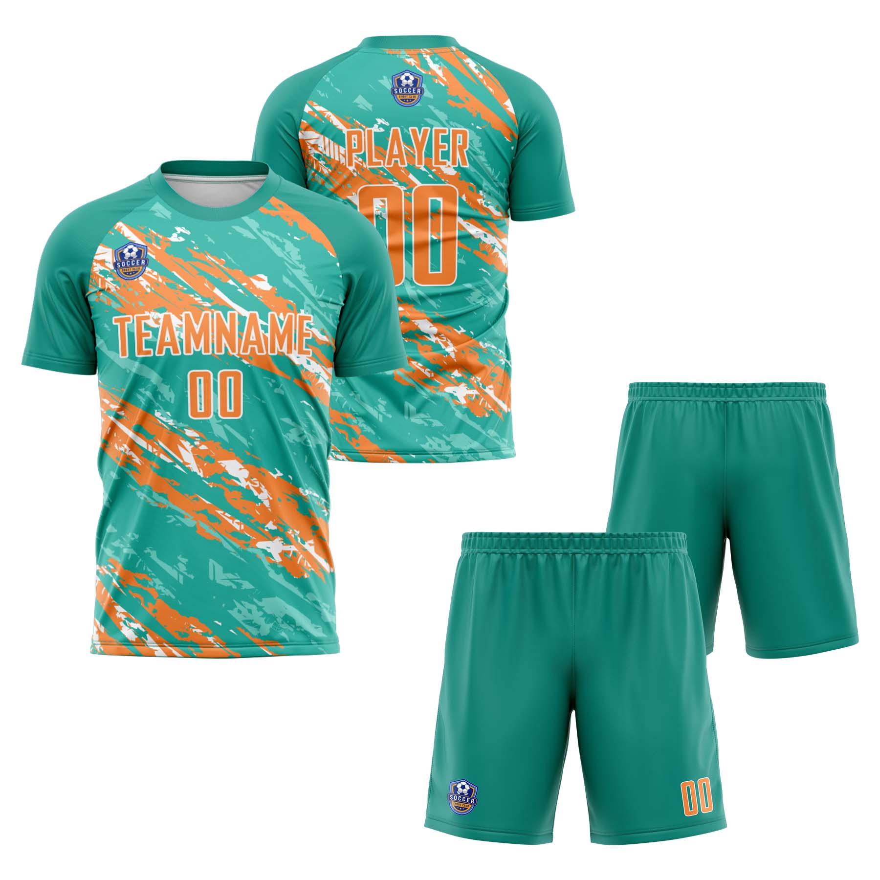 Custom Teal Orange Classic Soccer Training Sets Jersey For Adults/Kids