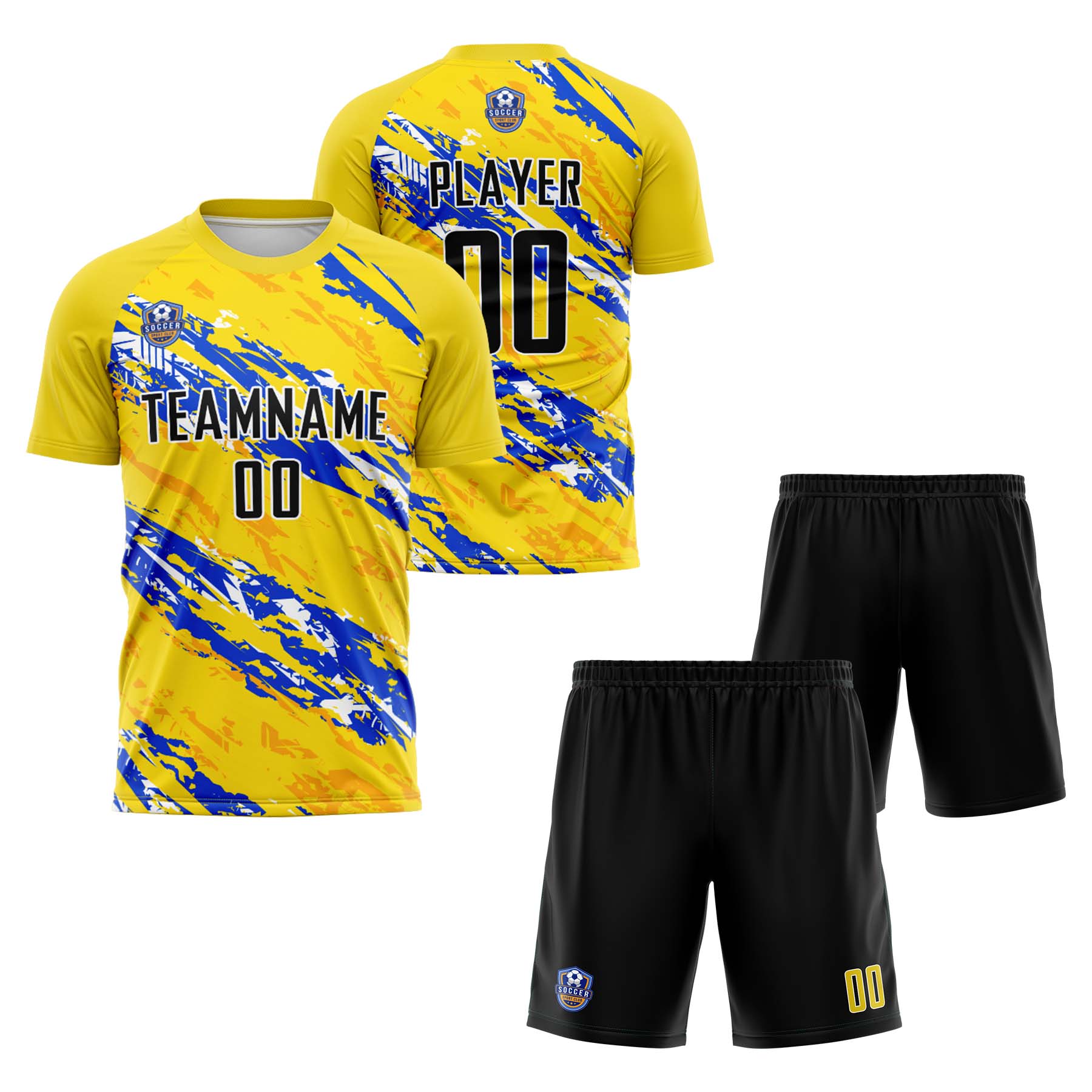 Custom Yellow Black Classic Soccer Training Sets Jersey For Adults/Kids